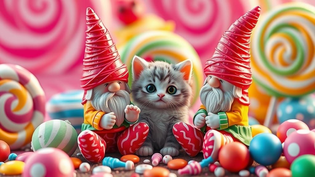 Candy Gnomes Frolicking in a Candy Garden