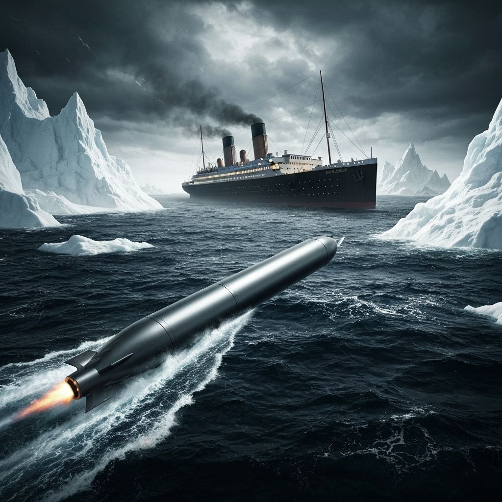 Rocket Torpedo Attacks Titanic in Dramatic Chiaroscuro