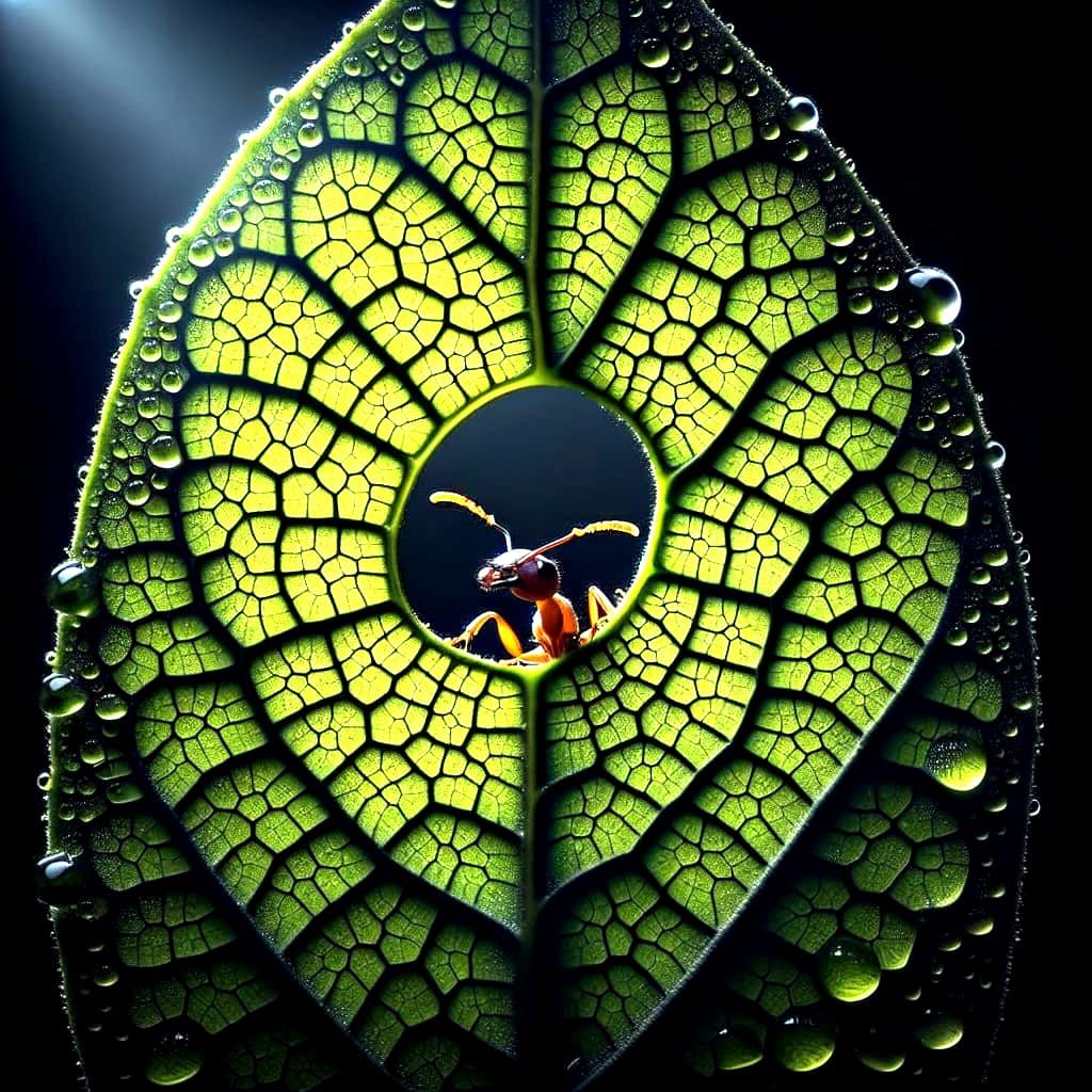 leaf midd line vein fractal a hole with ant's face hyper tig...