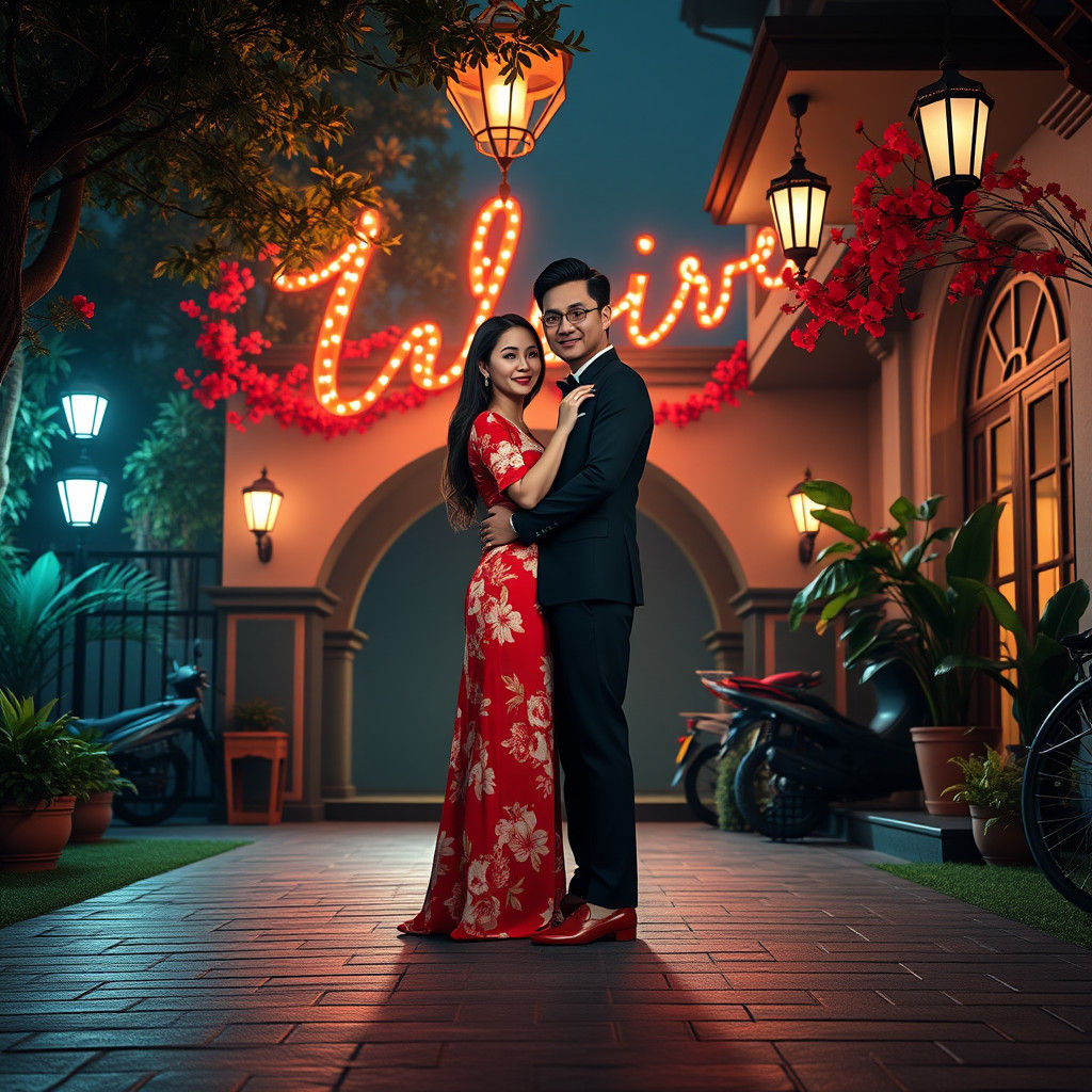 Elegant Couple Celebrating Anniversary in Romantic Night Sce...