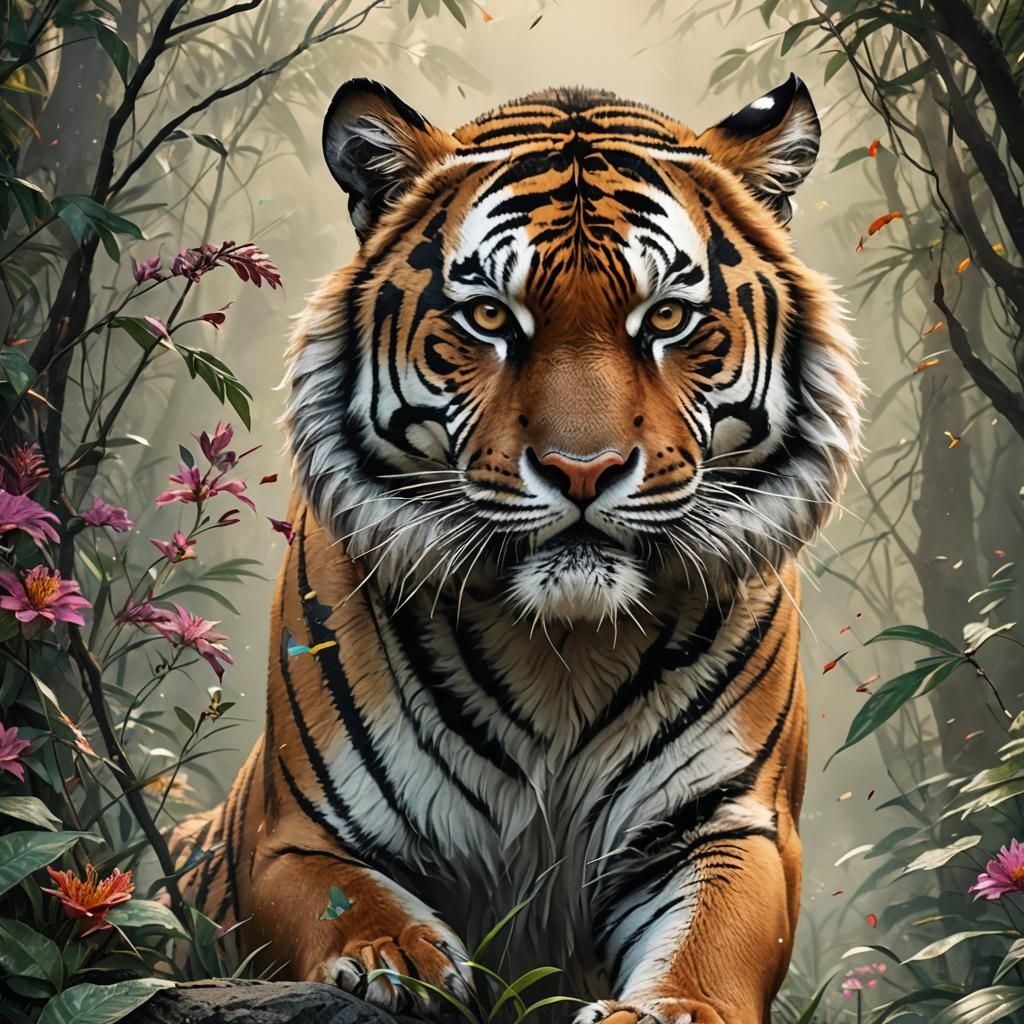 Realistic Tiger Mom Portrait in Sci-Fi Style