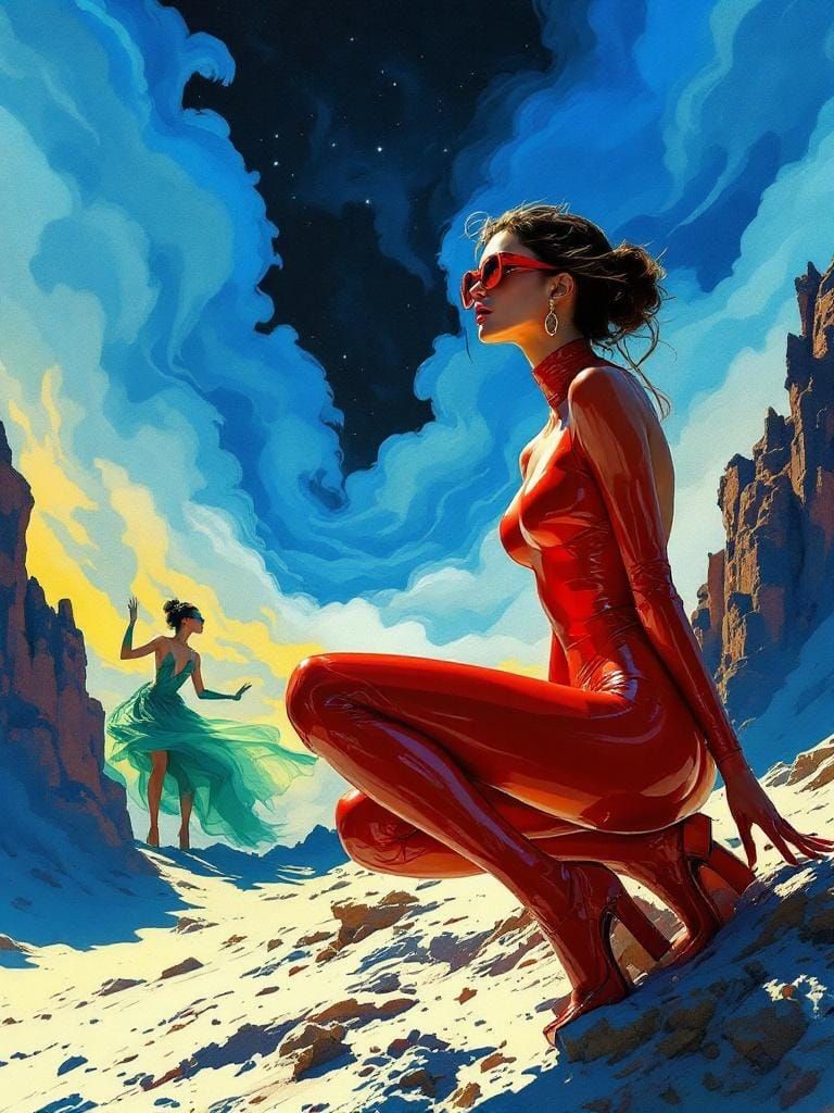 Woman in Red Bodysuit, Ethereal Fantasy Art