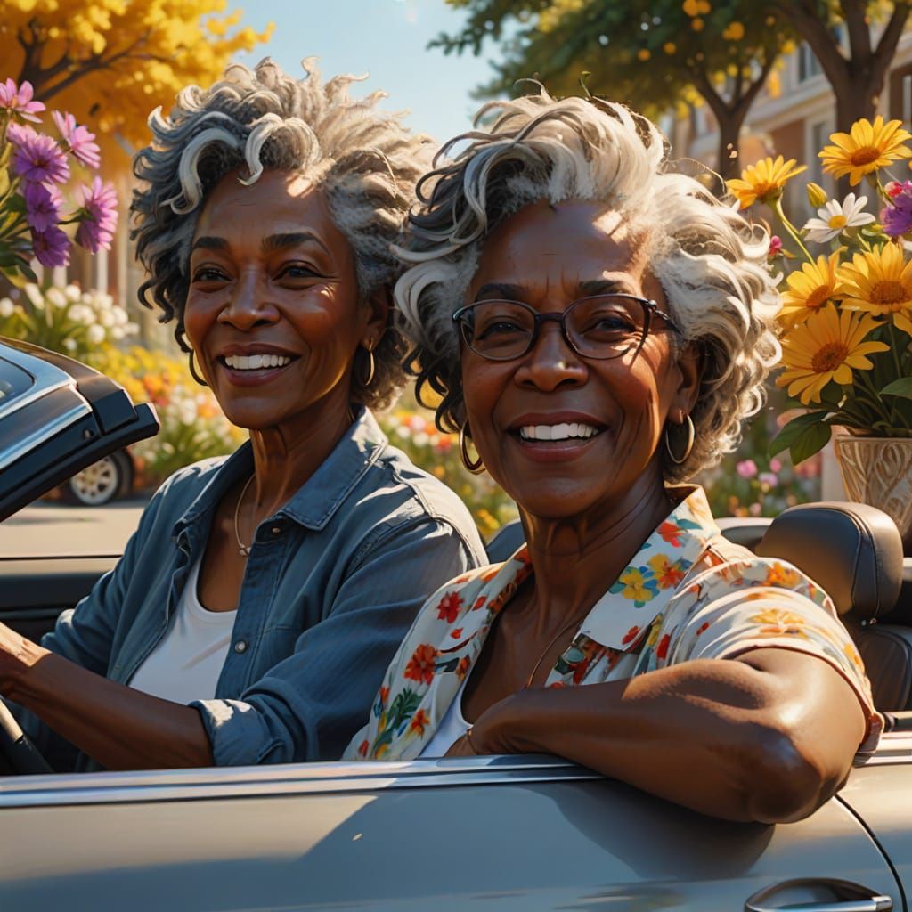 Joyful Ride: Woman Drives Convertible Through Flower Fields