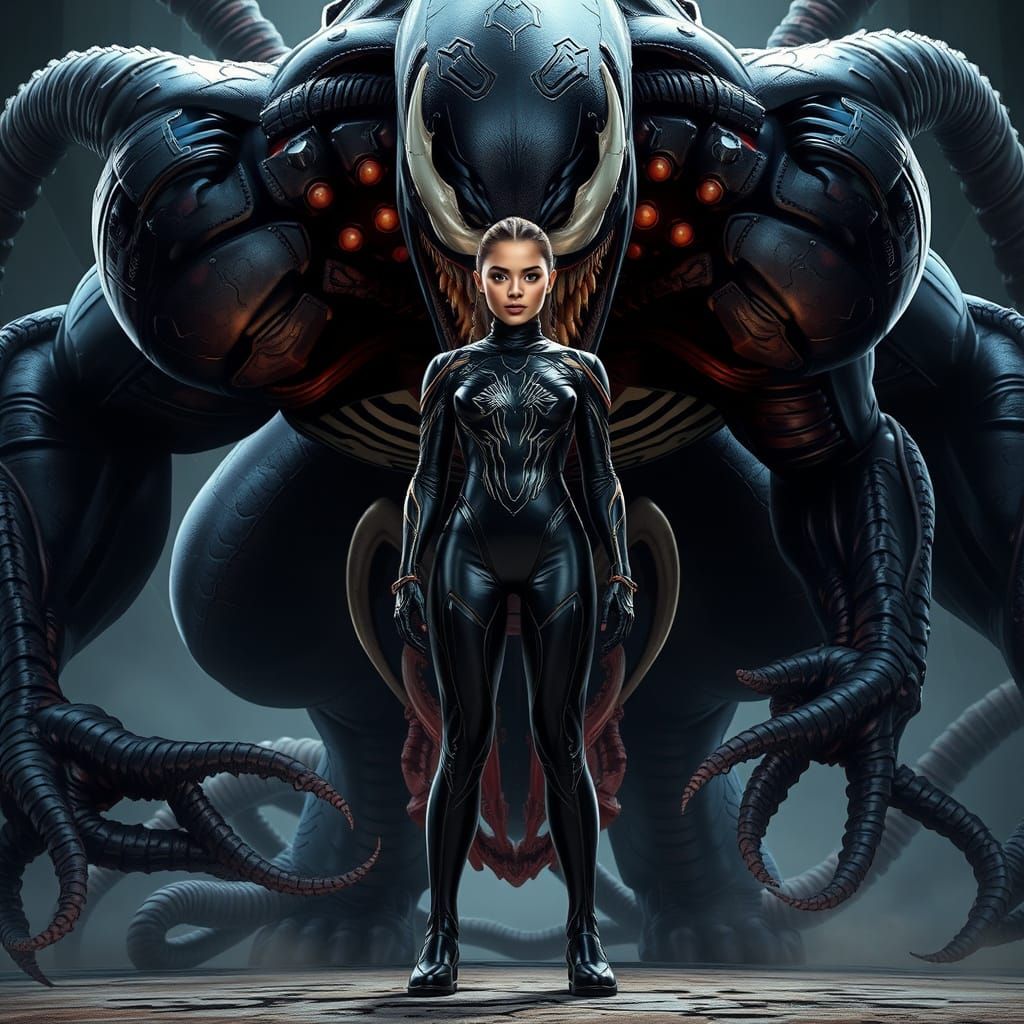 Zendaya and Venom in Dark Photorealistic Style