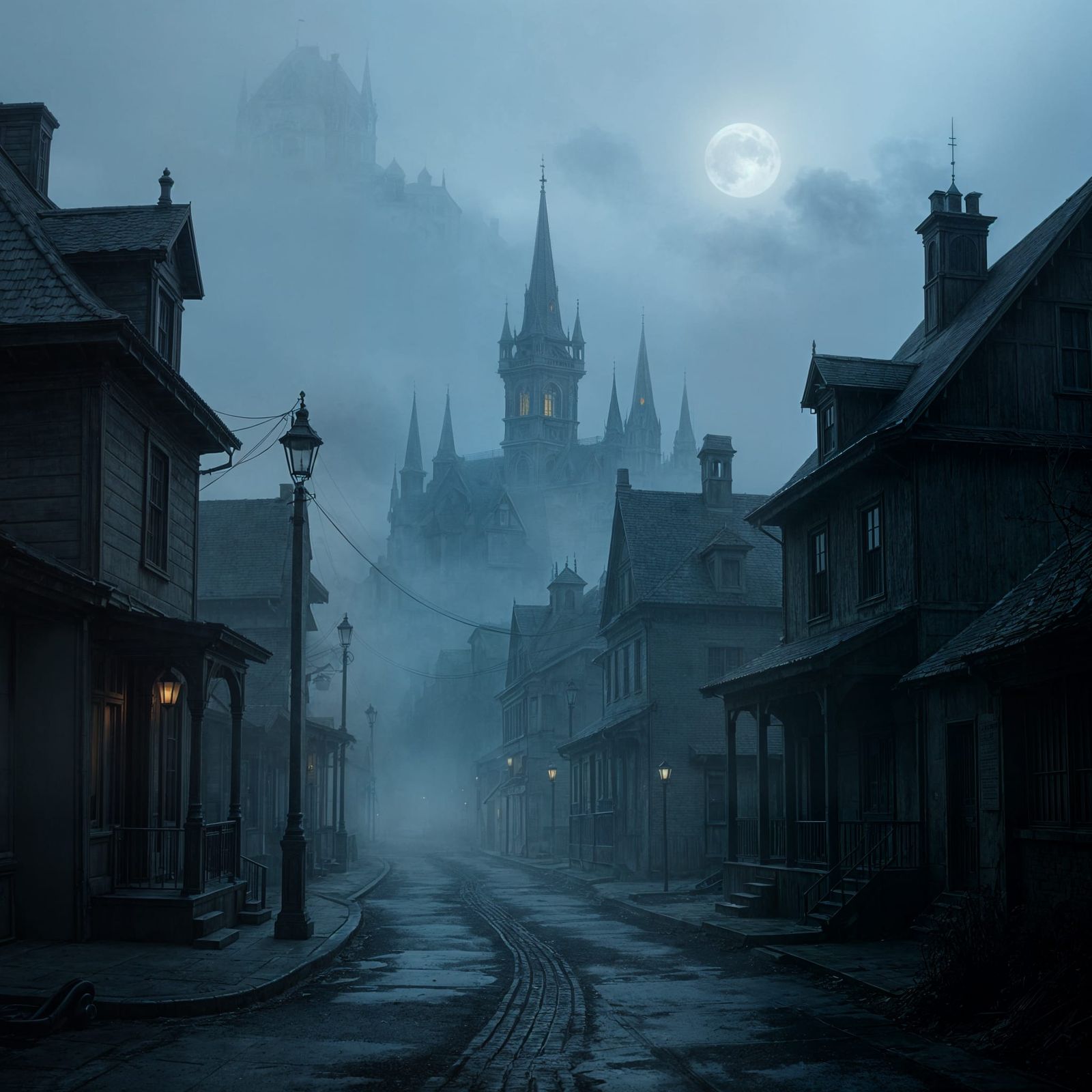 Eerie Foggy Town in Silent Hill Style