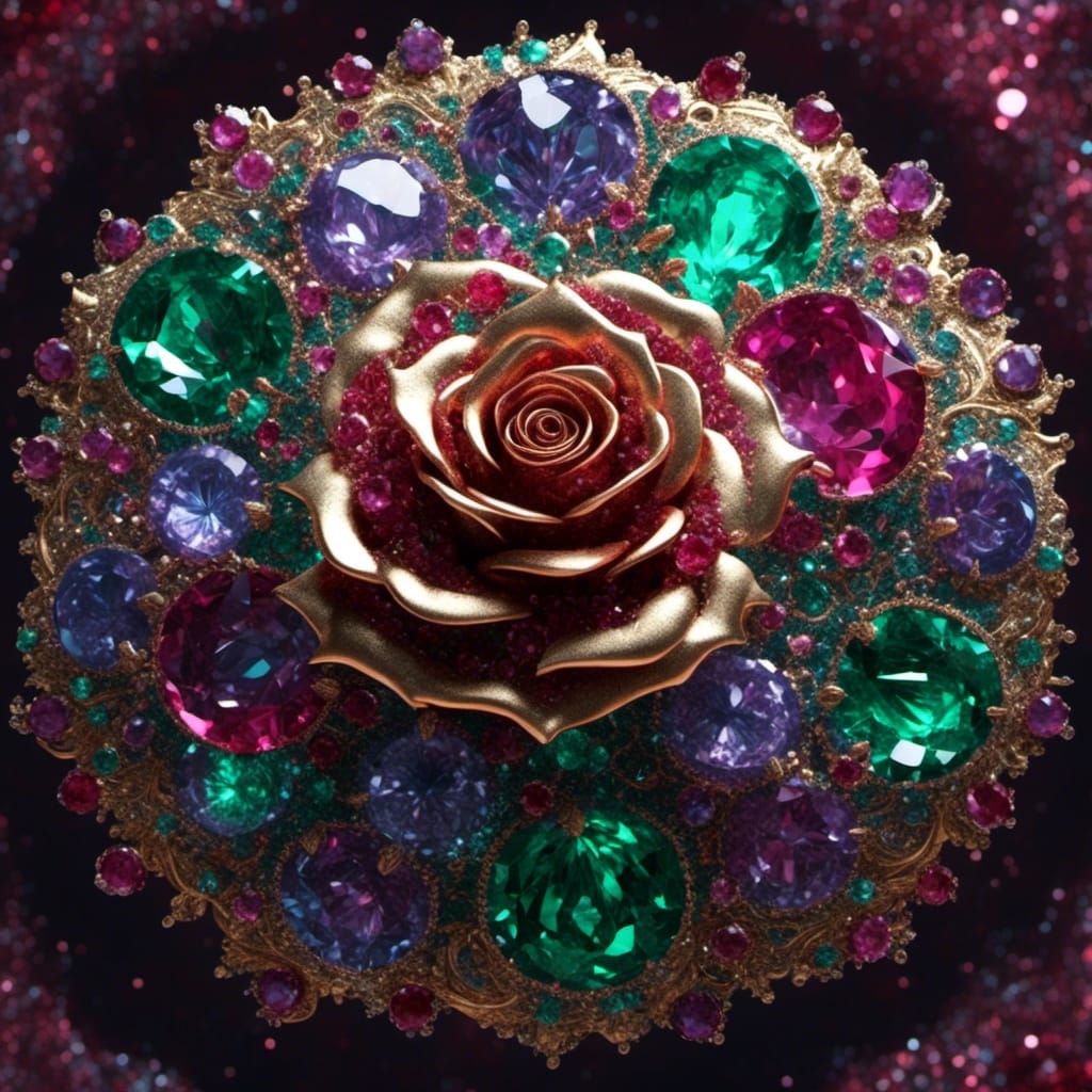 Gemstone Rose Bouquet Shattered in a Mosaic Style