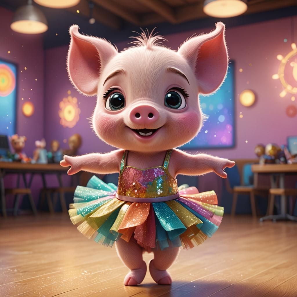 Adorable Ballet-Dancing Piglet in 3D Digital Art