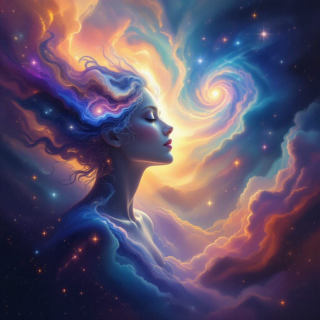 Celestial Being Gazing into Cosmic Expanse