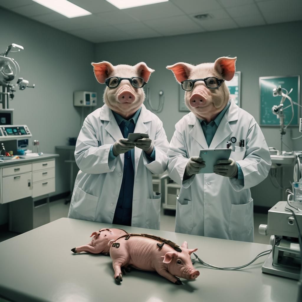 Pigs as Radiology Technicians in Digital Art