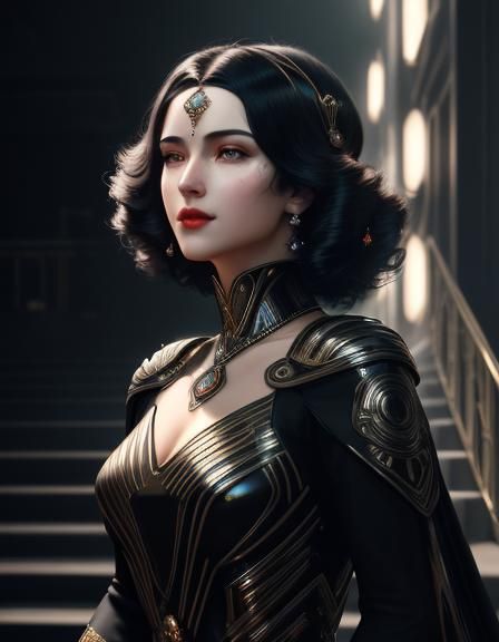 Elegant Woman in Art Deco Style Action Painting