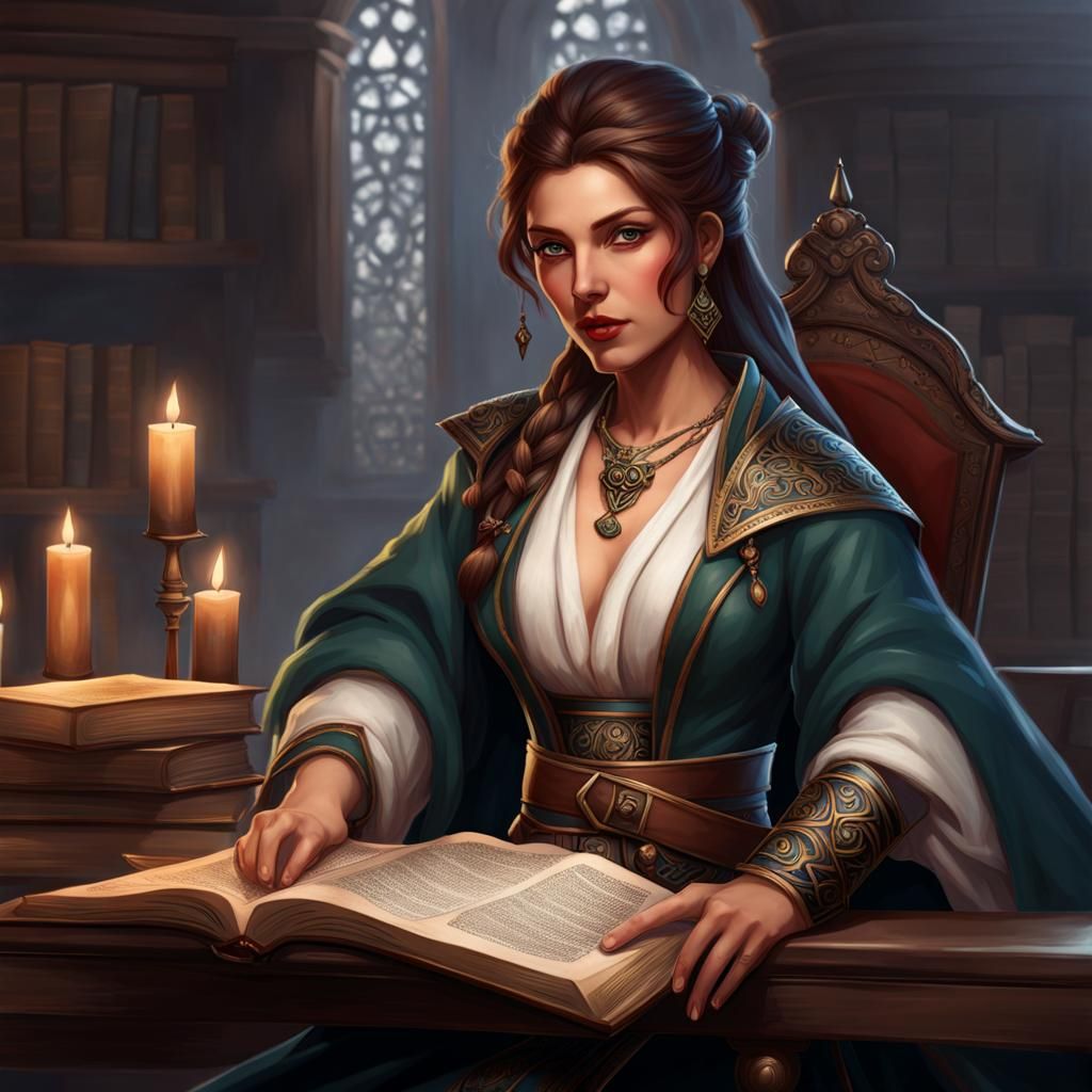 Human Scholar with Tattoo in D&D Style