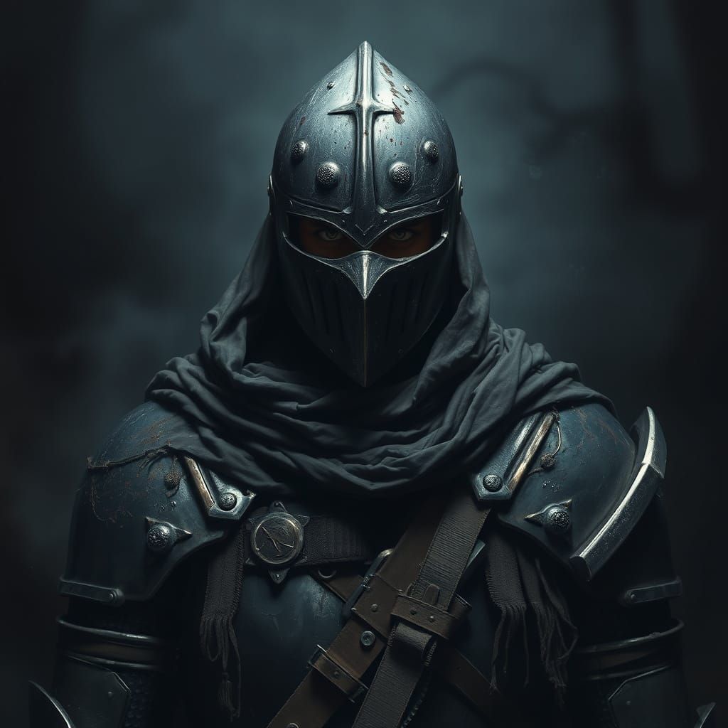 Melancholic Knight in Dark Armor, Fantasy Art