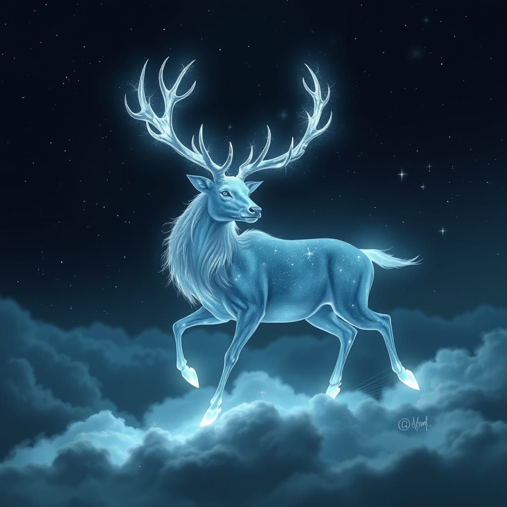 Ethereal Starlight Stag Bounds Across Night Sky