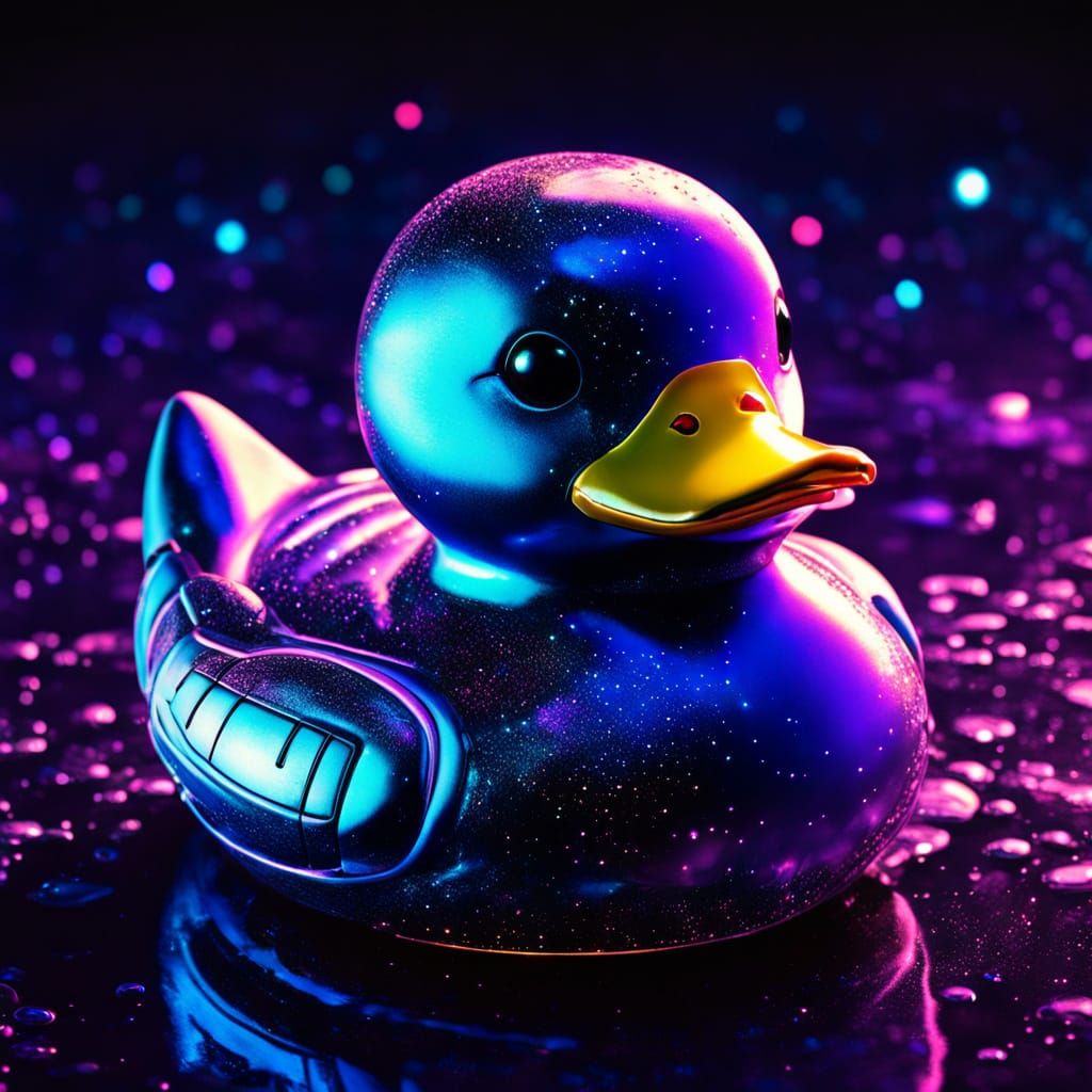 Cyberpunk Rubber Duck in Neon Space