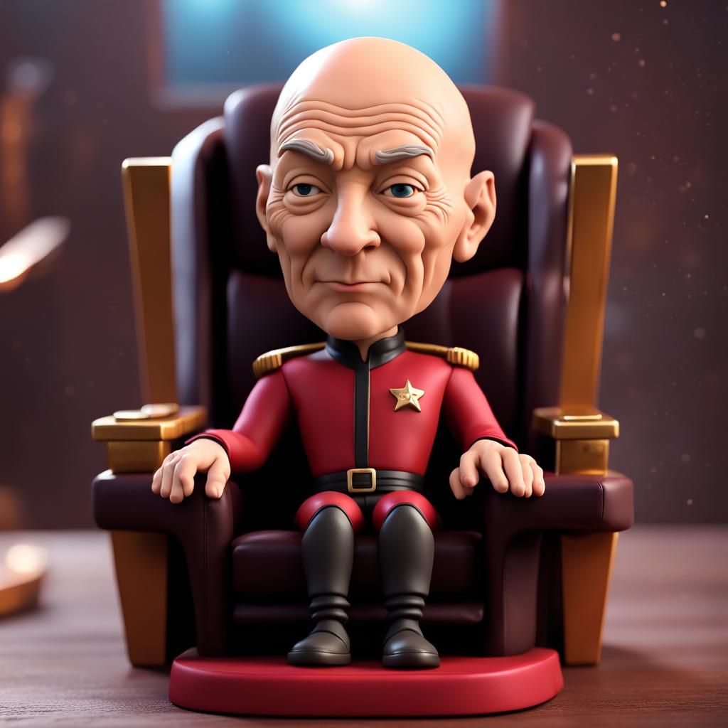 Whimsical Picard Bobblehead in CGI Animation Style