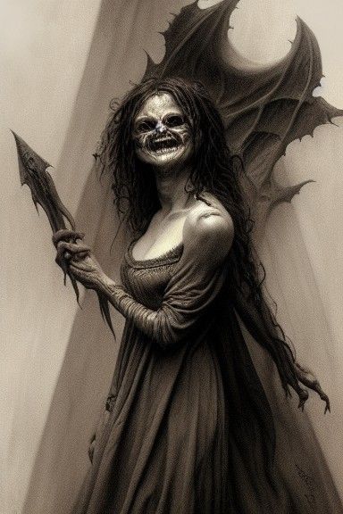 Sinister Witch Portrait in Charcoal Drawing Style
