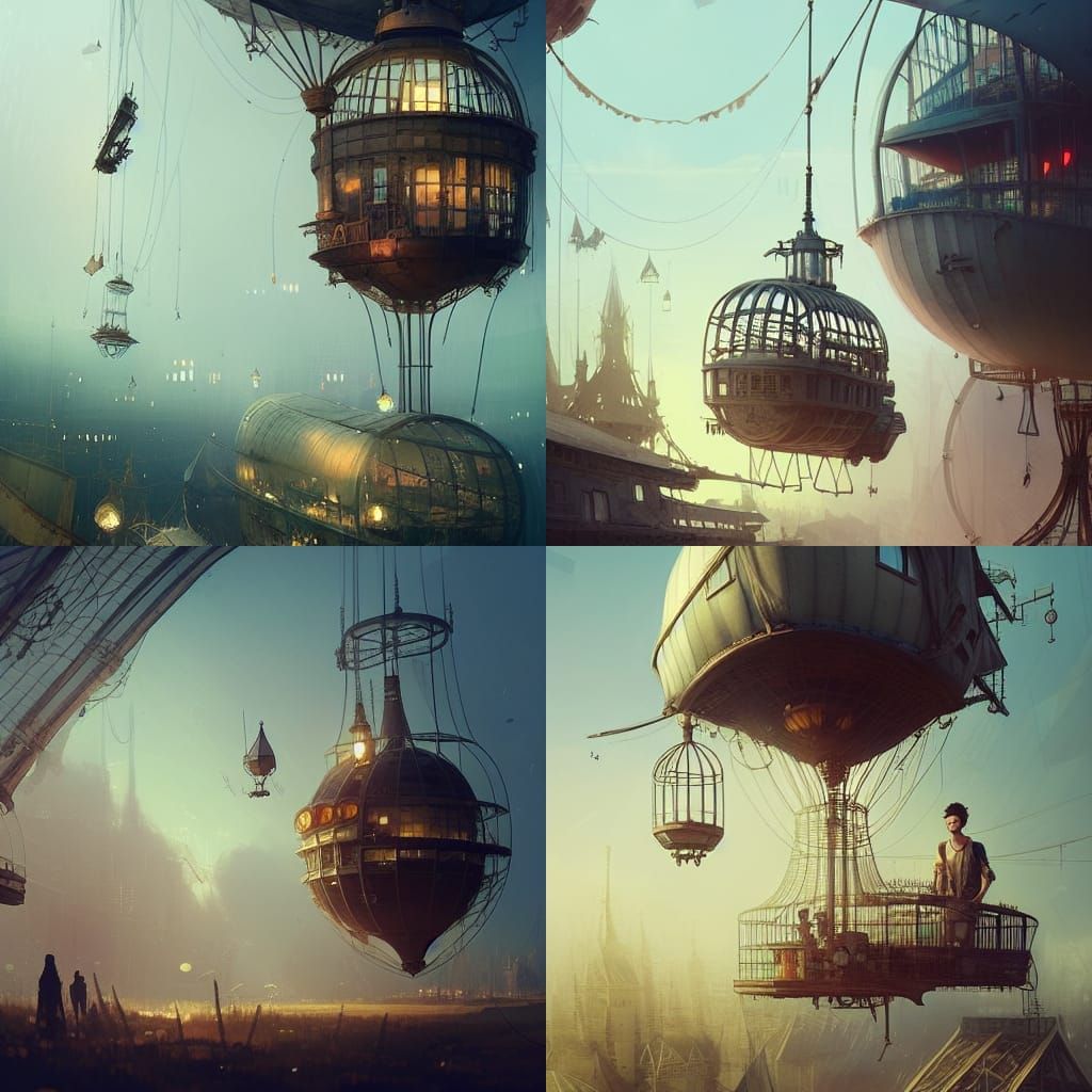 Steampunk Airship in Birdcage Matte Painting