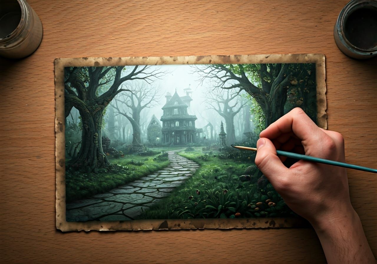 Horror Fantasy Art on Dirty Paper, 3D Render
