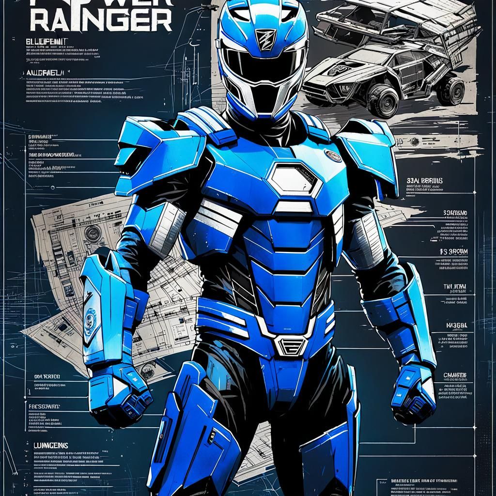 Blue Power Ranger Schematic Diagram in Detailed Style
