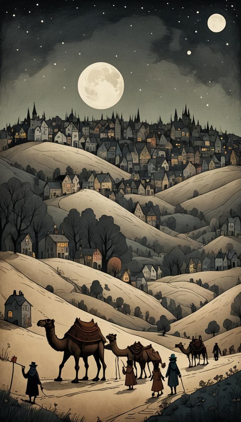 Whimsical Dark Illustration: Wednesday Addams Arrives