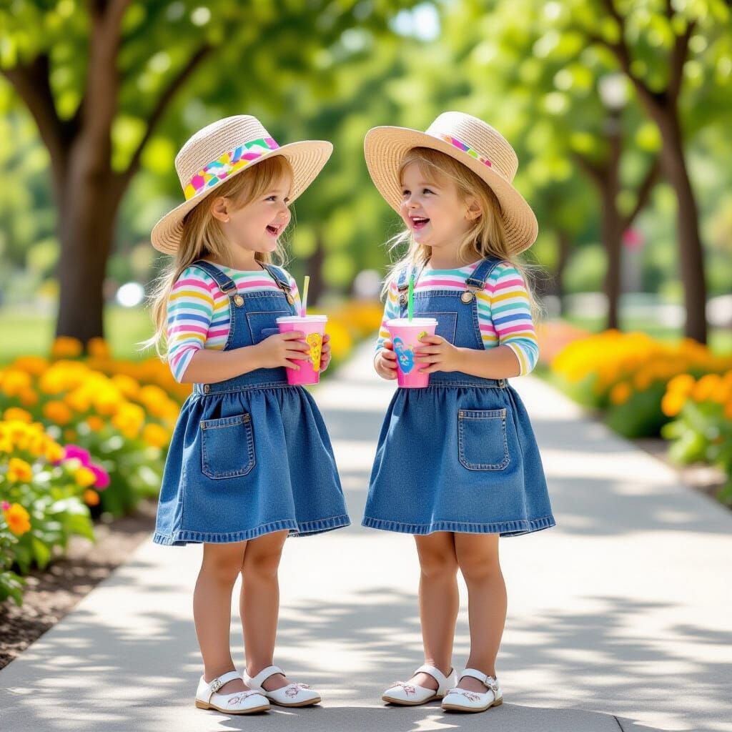 Girls Share a Secret in Sunny Playground Garden