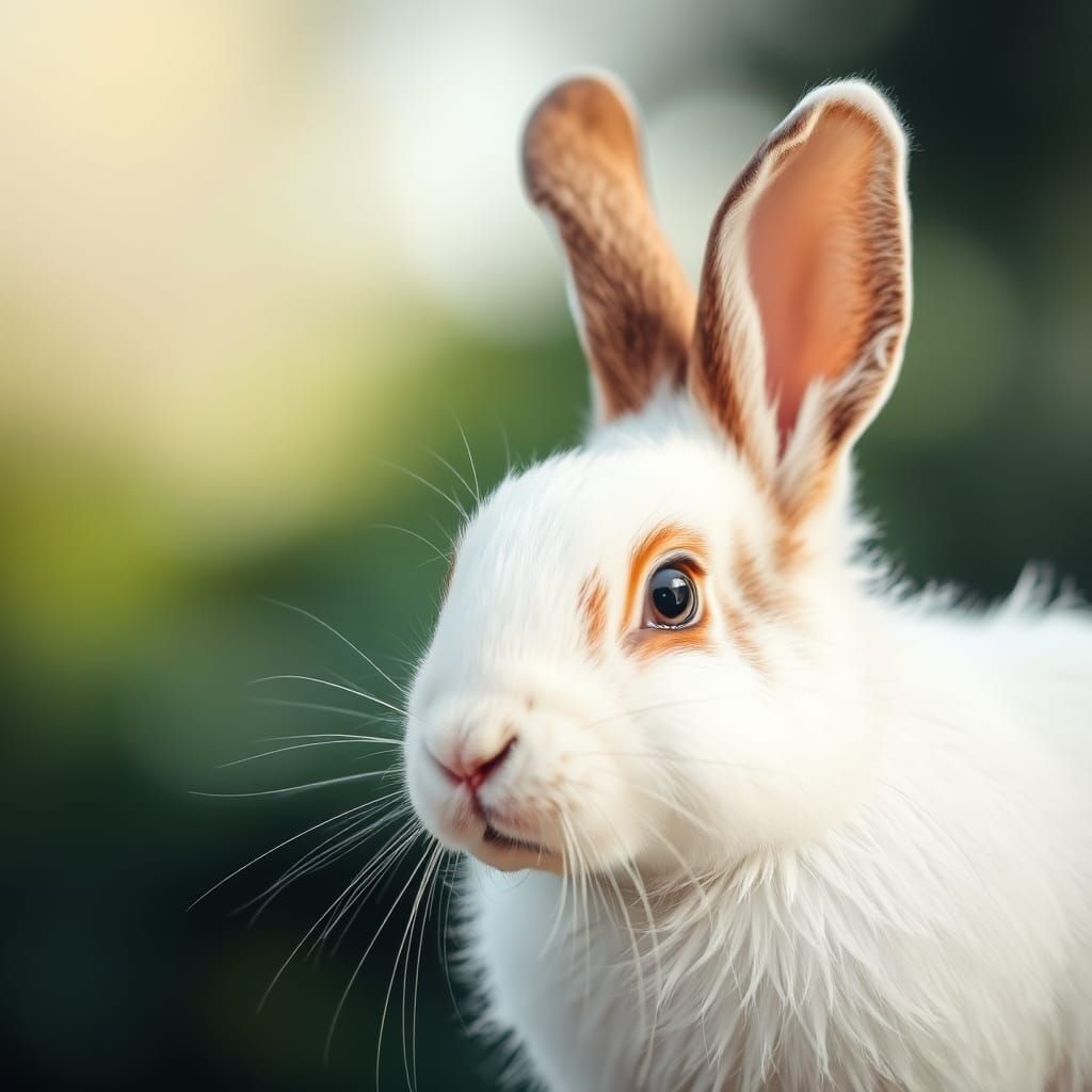 Fluffy White Bunny Portrait with Bokeh Background