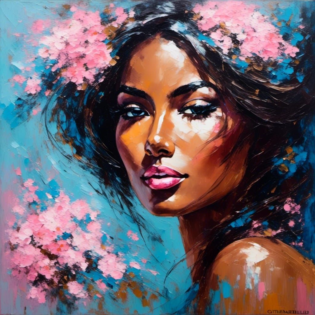 Impressionist Woman with Flowers in Ethereal Style