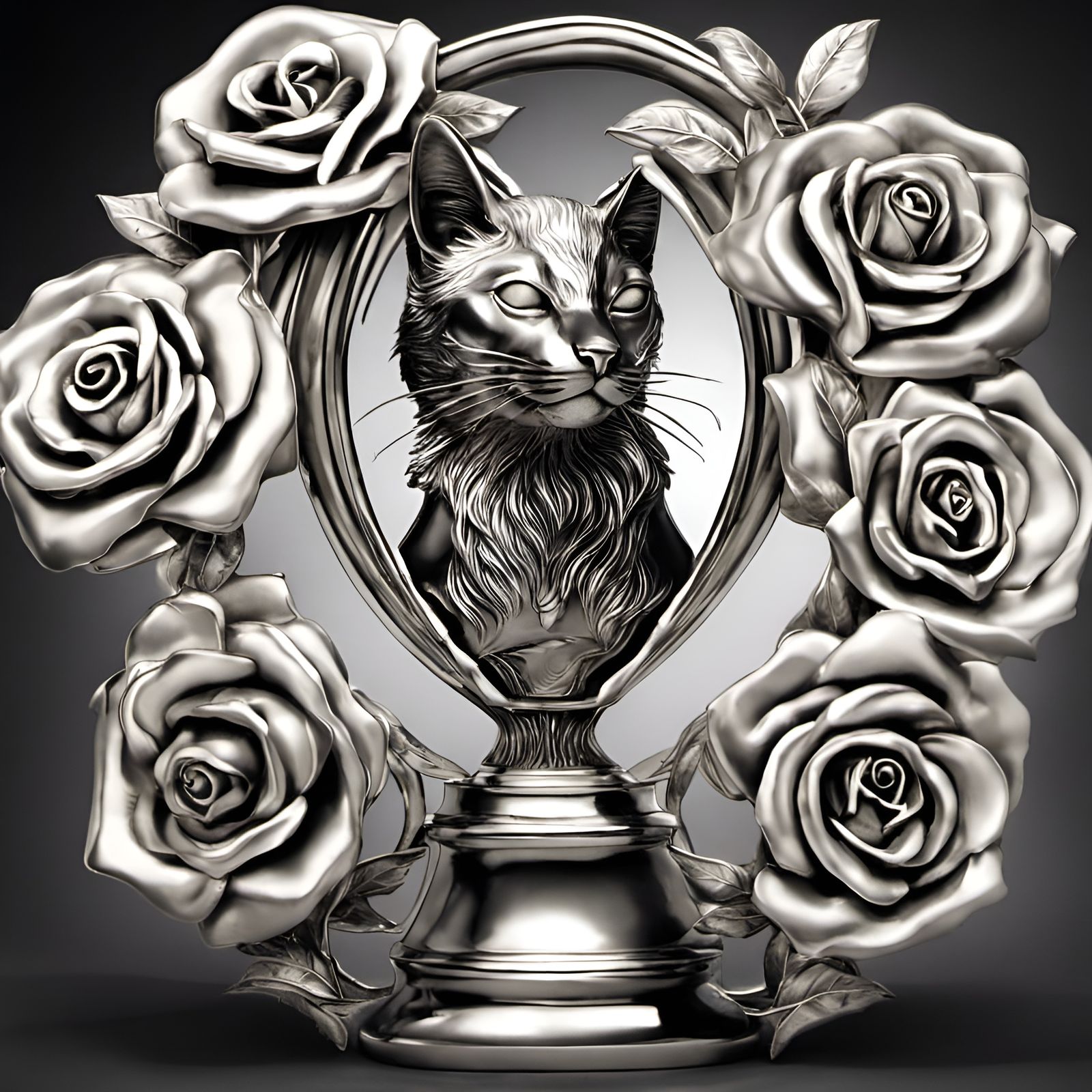 Sterling silver metal Cat trophy sterling silver roses