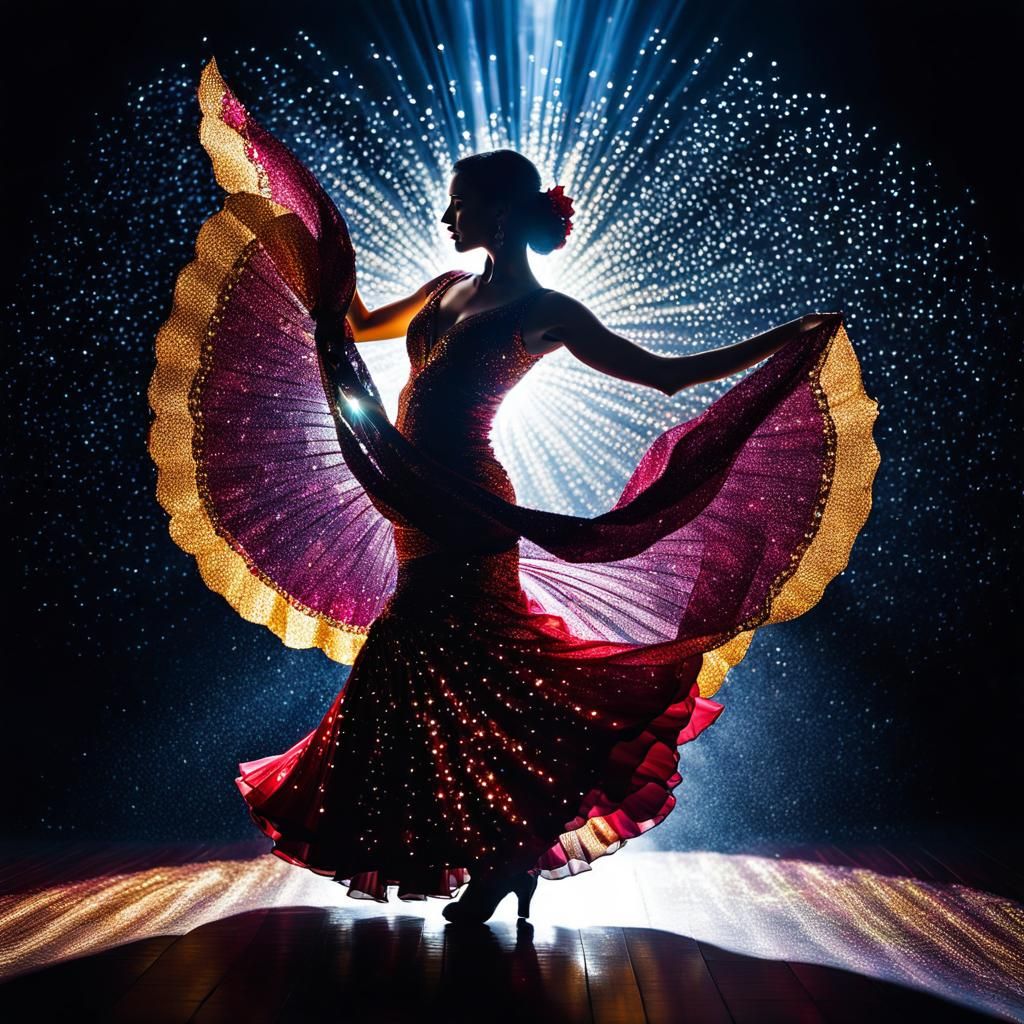 Flamenco Dancer Silhouette in Glitter Storm