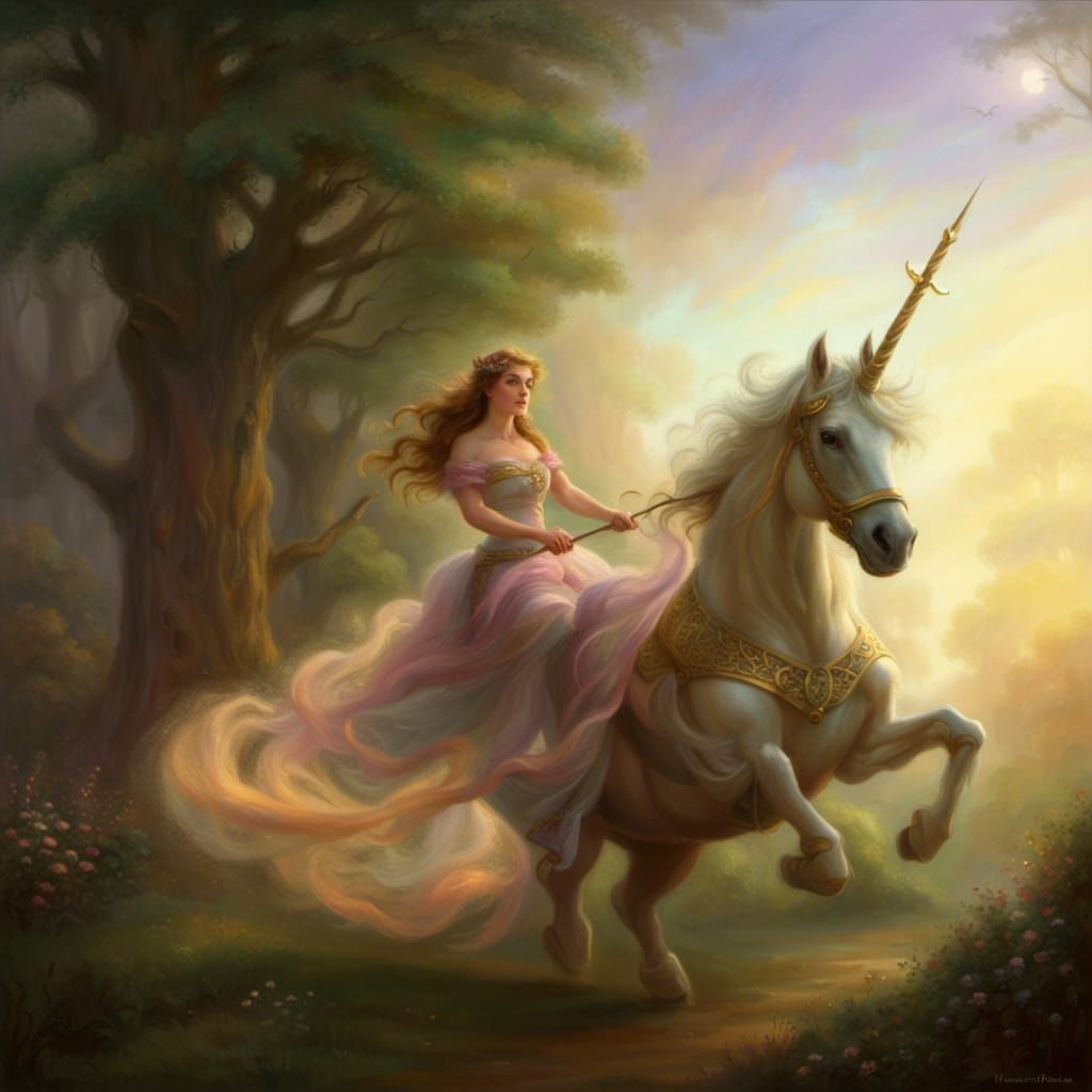 Celtic Princess and Unicorn Chase Leprechaun