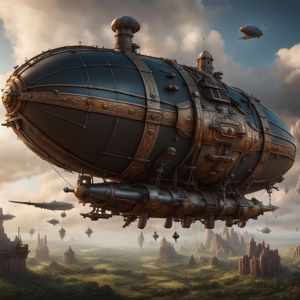 Armored Zeppelin with Cannons: Fantasy Concept Art