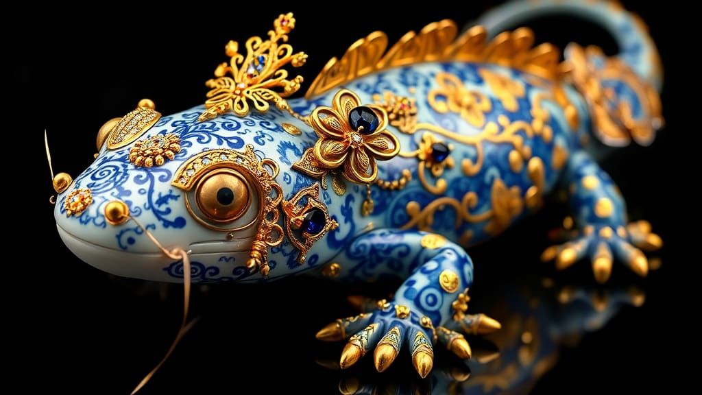 Golden Axolotl in Fabergé-Inspired Jewelry