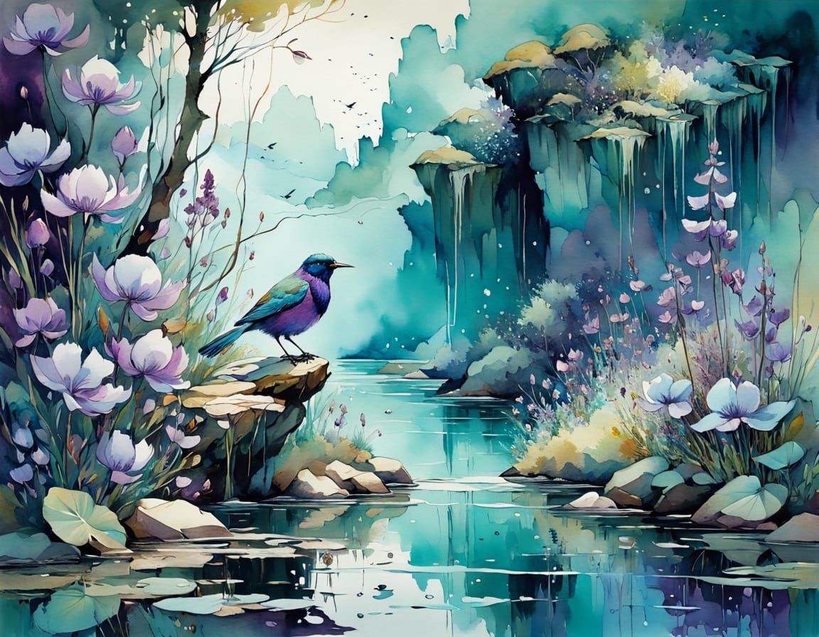 Bird in serene landscape