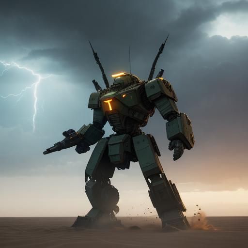 Dragon Tank Mech in Desert, Hyperrealistic Concept Art