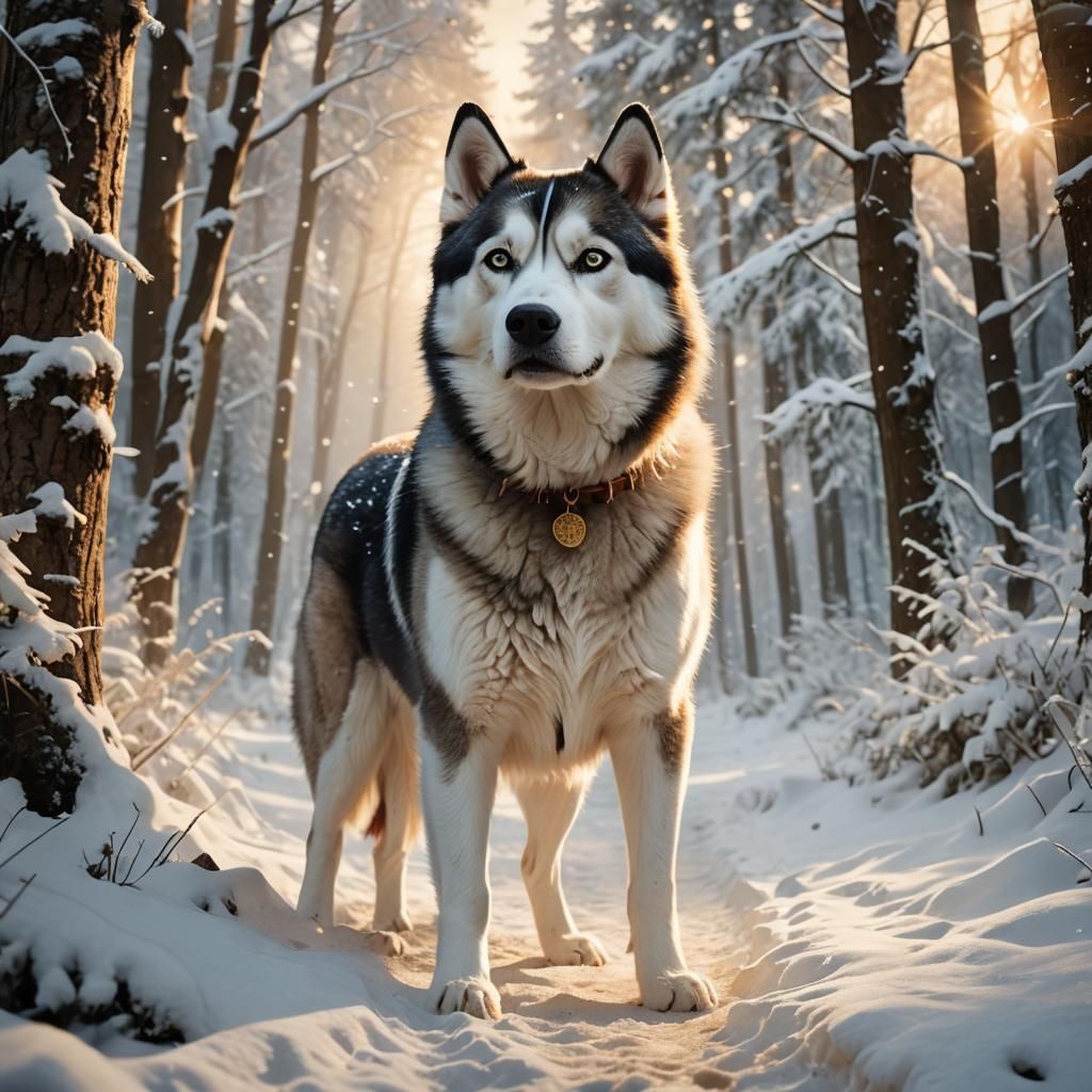 Husky on Mystical Forest Path, Matte Painting