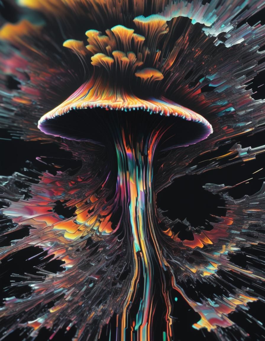 Glitch Art: Mushroom TV Image with Fractured Pixels