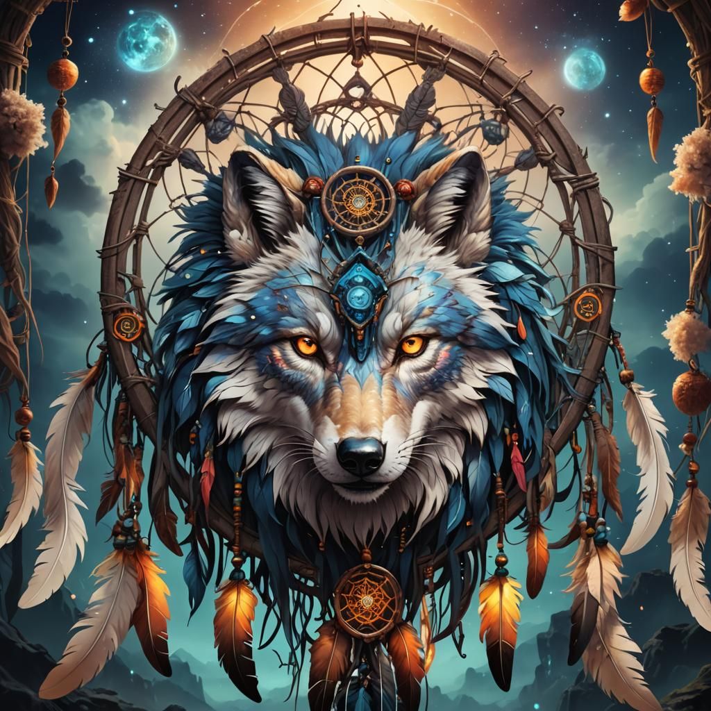 Anime Wolf Dreamcatcher with Vivid Colors