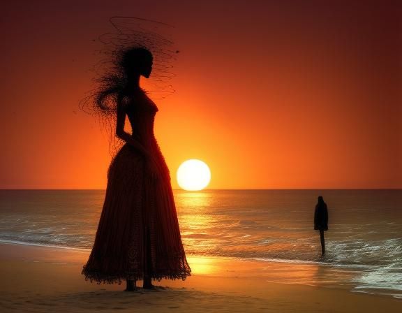 Sunset Beach Walker in Detailed Digital Art