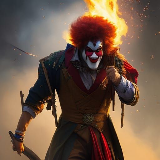 Clown run away from burning circus tent