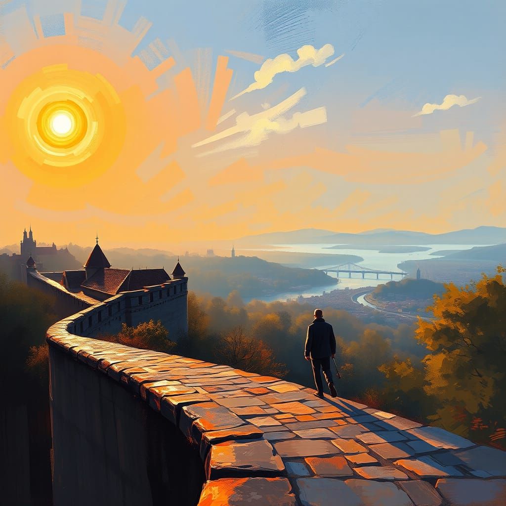 Belgrade Fortress at Dawn in Impressionist Style