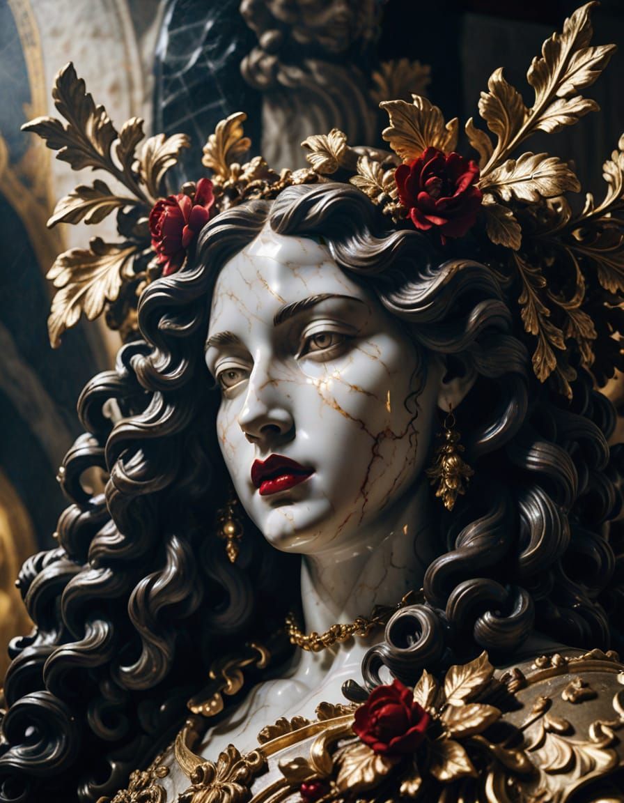 Baroque Masterpiece: Close-up Portrait of Marble Statue