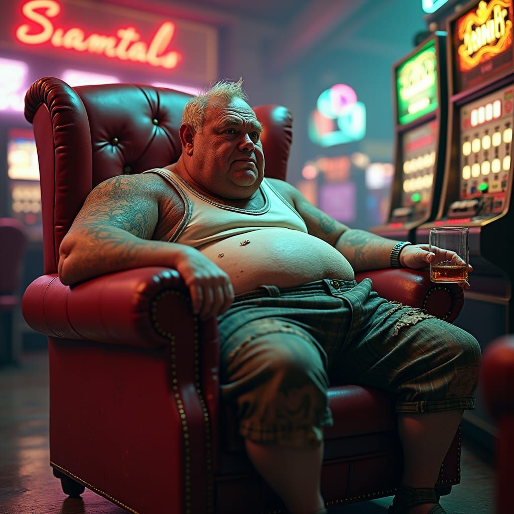 Obese Man in Casino Inspired by Beksiński, Giger, Thorp