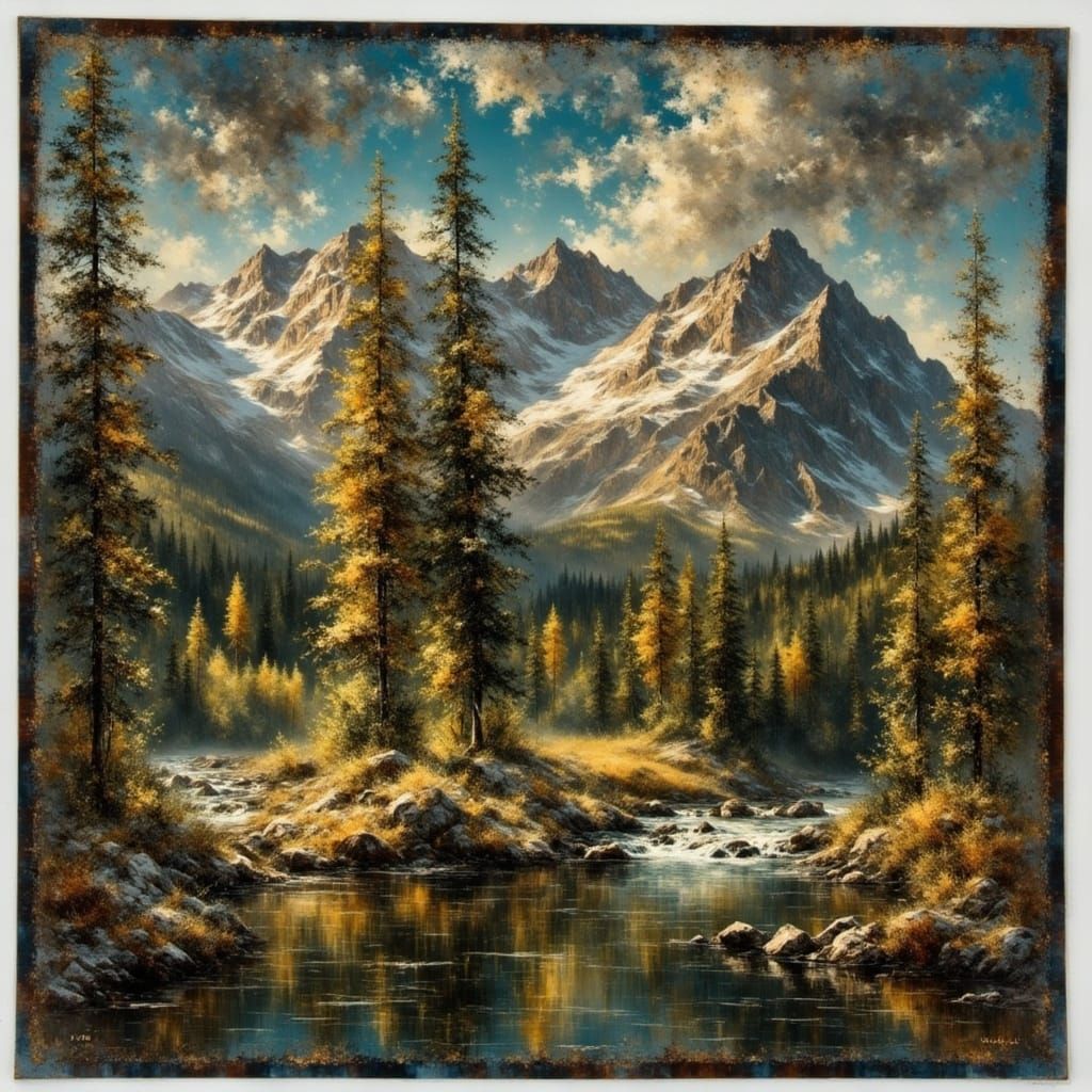 Ethereal Mountain Landscape Oil Painting