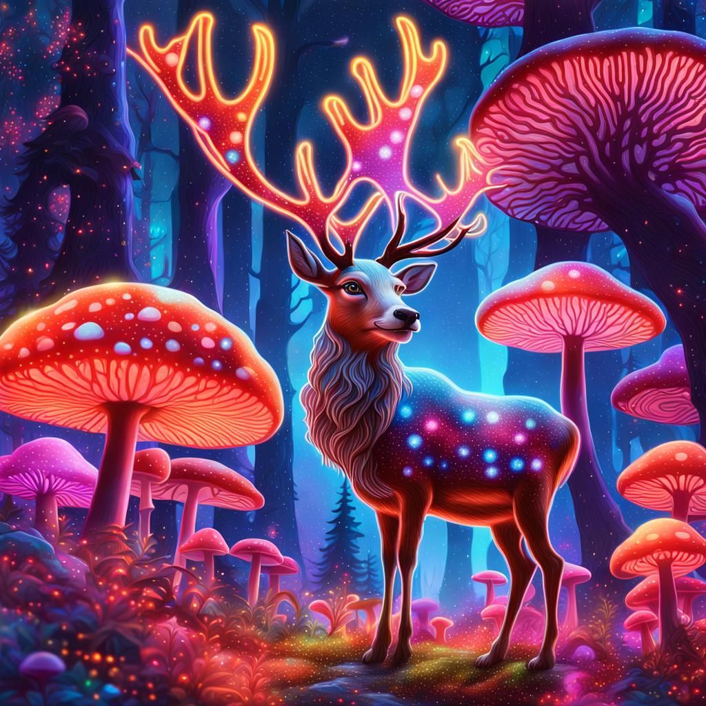 Rudolph in Celestial Forest: Psychedelic Astral Art
