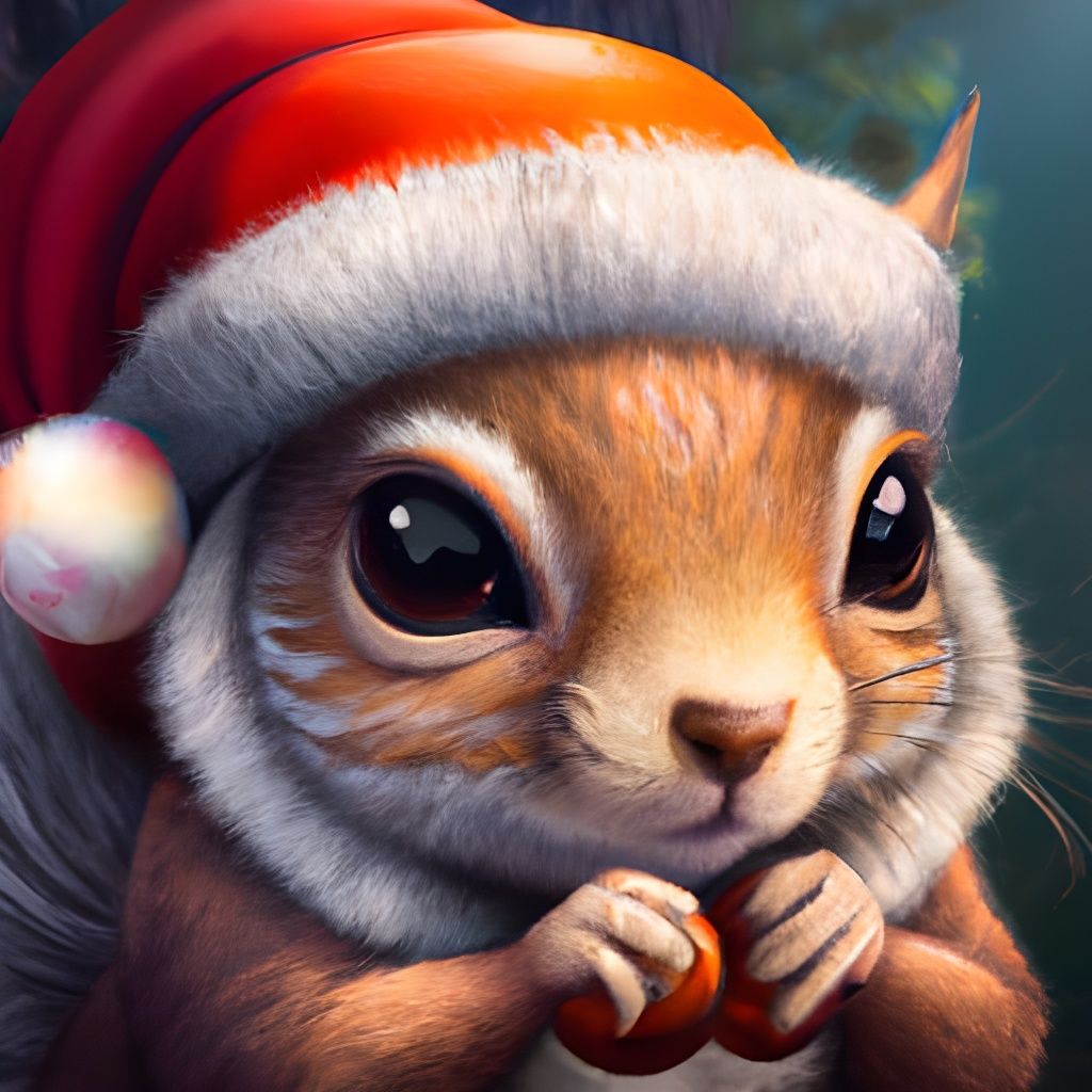 Chibi Squirrel in Santa Hat: Digital Illustration