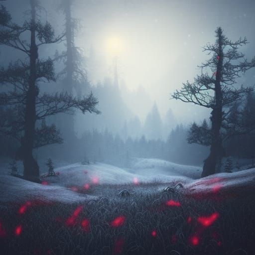 Spooky Winter Forest with Howling Wolf: Digital Matte Painti...