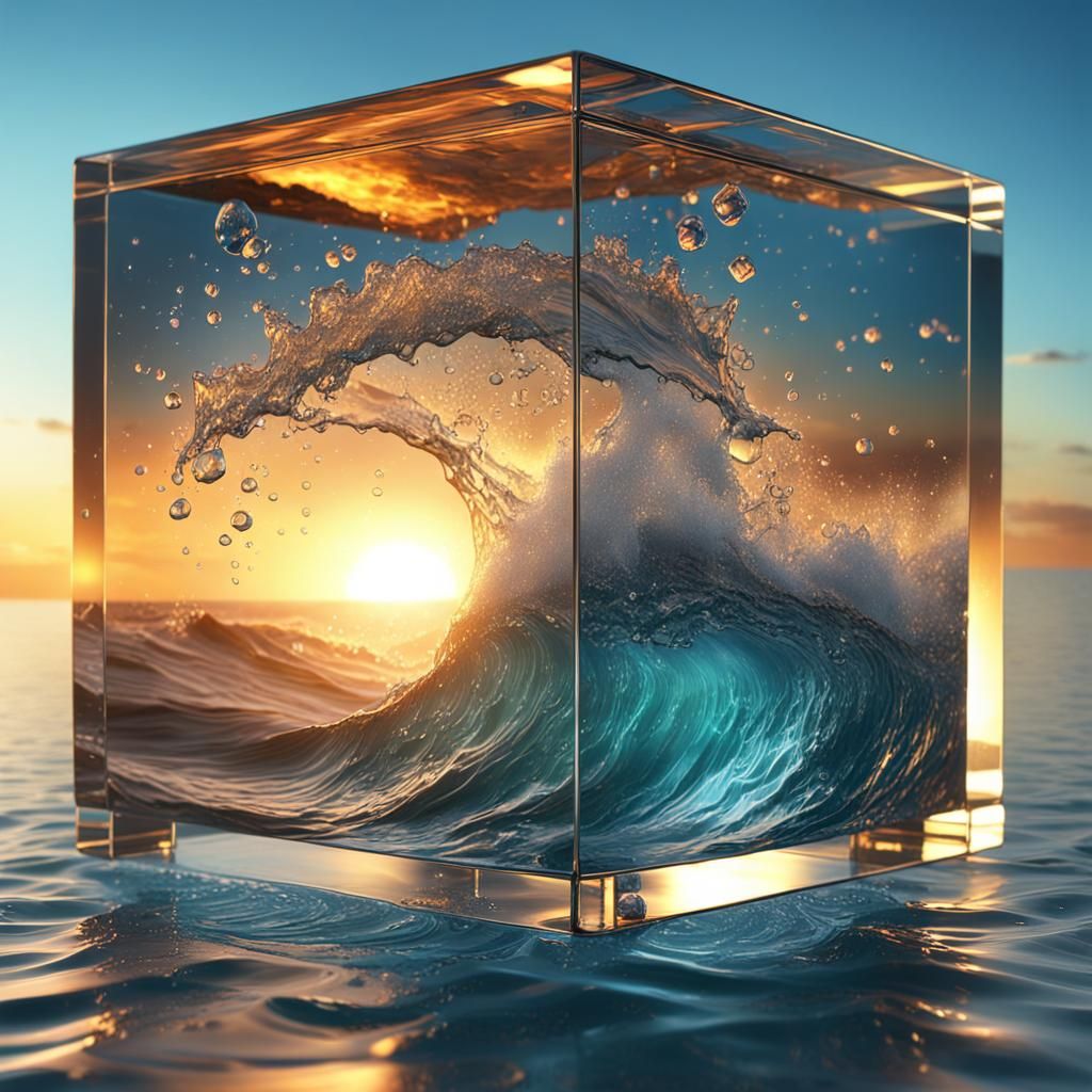 Wave in Glass Cube: Fantasy Concept Art