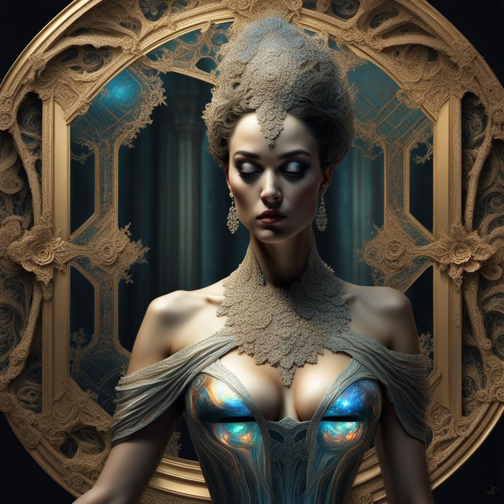 Woman's Reflections: Holographic Digital Art in Cyberpunk St...