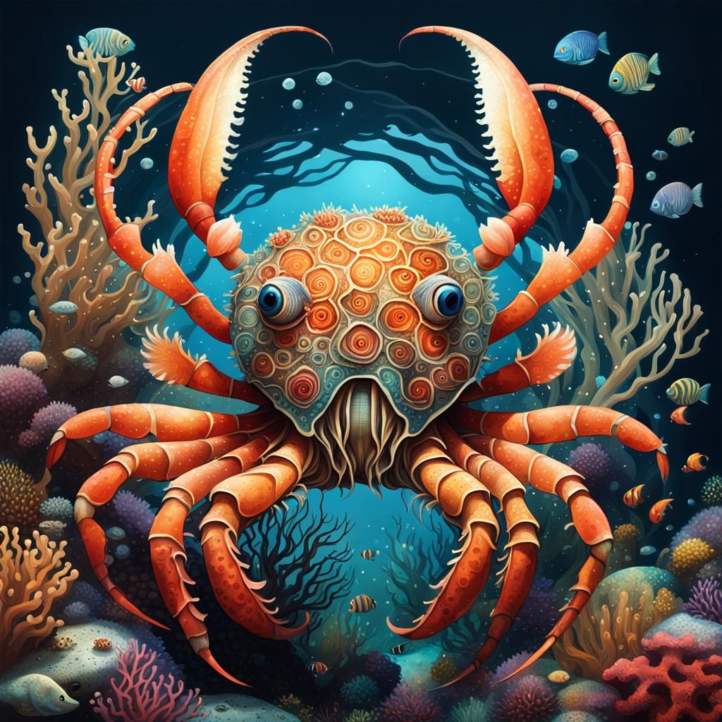 Hybrid Sea Creature in Coral Reef, Digital Art