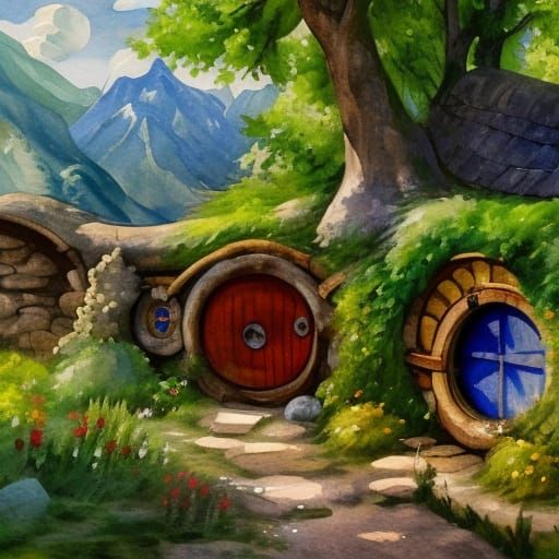 Hobbit House in Gouache Style